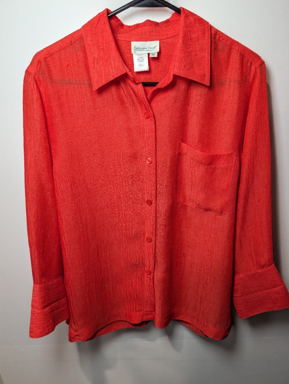 Coldwater Creek Women's Size Medium Red Gauzey Blouse Shirt Top Old Money Career